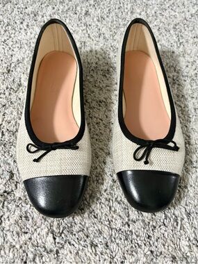 J.Crew Cream Black Cap Toe Ballet Flats 7.5
